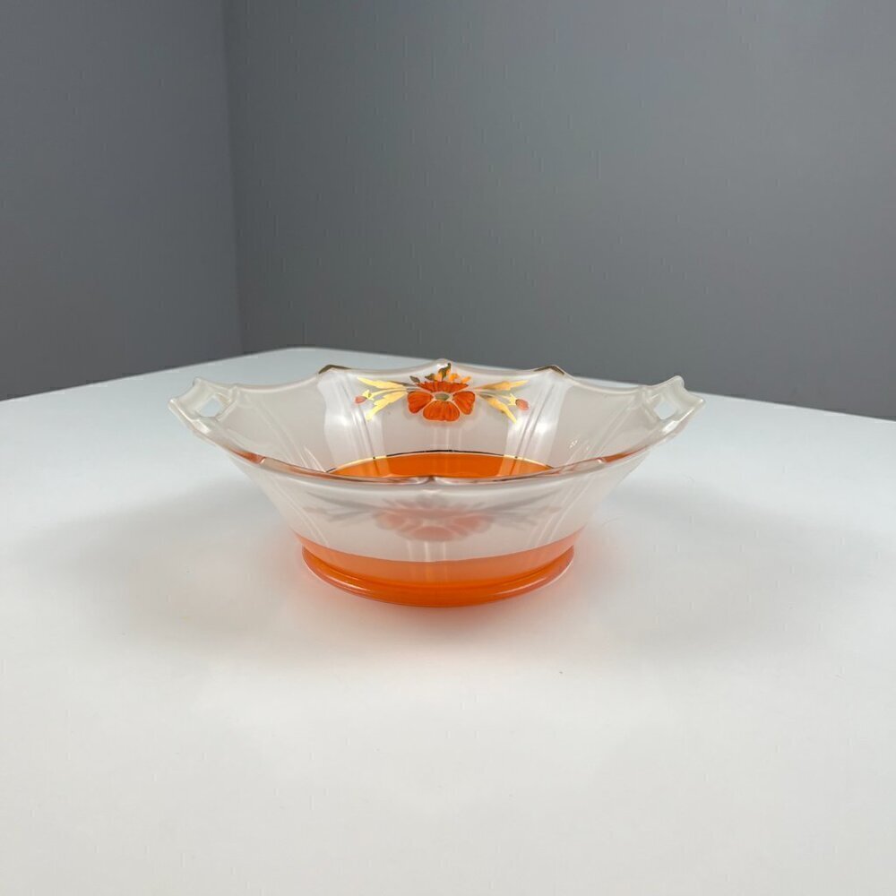 Art Deco handle serving bowl and plate octogonal 30s dish inverted orange paint - Picture 4 of 14